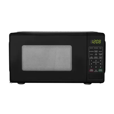 Compact 0.7 Cu ft 700W Black Countertop Microwave Oven LED Display Timer Clock Defrost Child-Safe