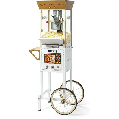 8 Ounce Professional Popcorn and Dispensing Cart, Makes Up to 32 Cups, Three Storage Dispensers for