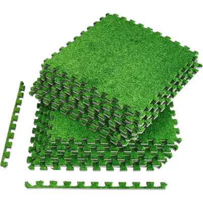 Grass Foam Floor Tiles - Kids Outdoor Toys, Playroom,Basement Home Gym - Artificial Carpet Grass
