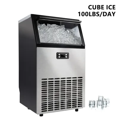 Vibekio Commercial Cube Ice Maker Machine 100lbs/24H 33lbs Ice Storage Capacity Stainless Steel ice