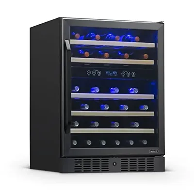 46 Bottle Dual Zone Built-In Wine Cooler with Triple-Tempered Glass Door Black Stainless Steel Wine