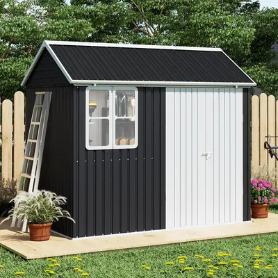 10x8.6x7.3 FT Sheds & Outdoor Storage, Lockable Double Hinged Doors and 4 Vents, Metal Large Shed,