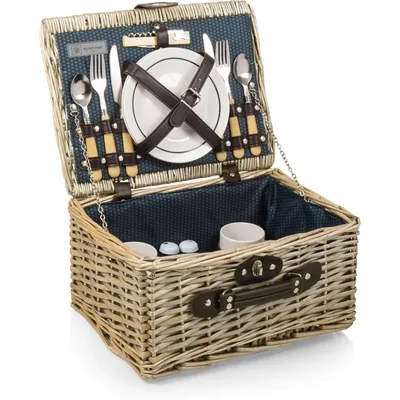 Catalina Picnic Basket for 2 - Wicker Picnic Basket with Picnic Set, 14.5" x 11.25" x 7.875"