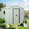 8 x 4 FT Outdoor Storage Shed, Metal Garden Shed with Floor Frame, Lockable Sliding Doors &