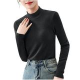 Wyobmus Womens Turtleneck Shirts Long Sleeve Fleece Undershirts Slim Fit Tops Mock Neck Base Layer Tops Black