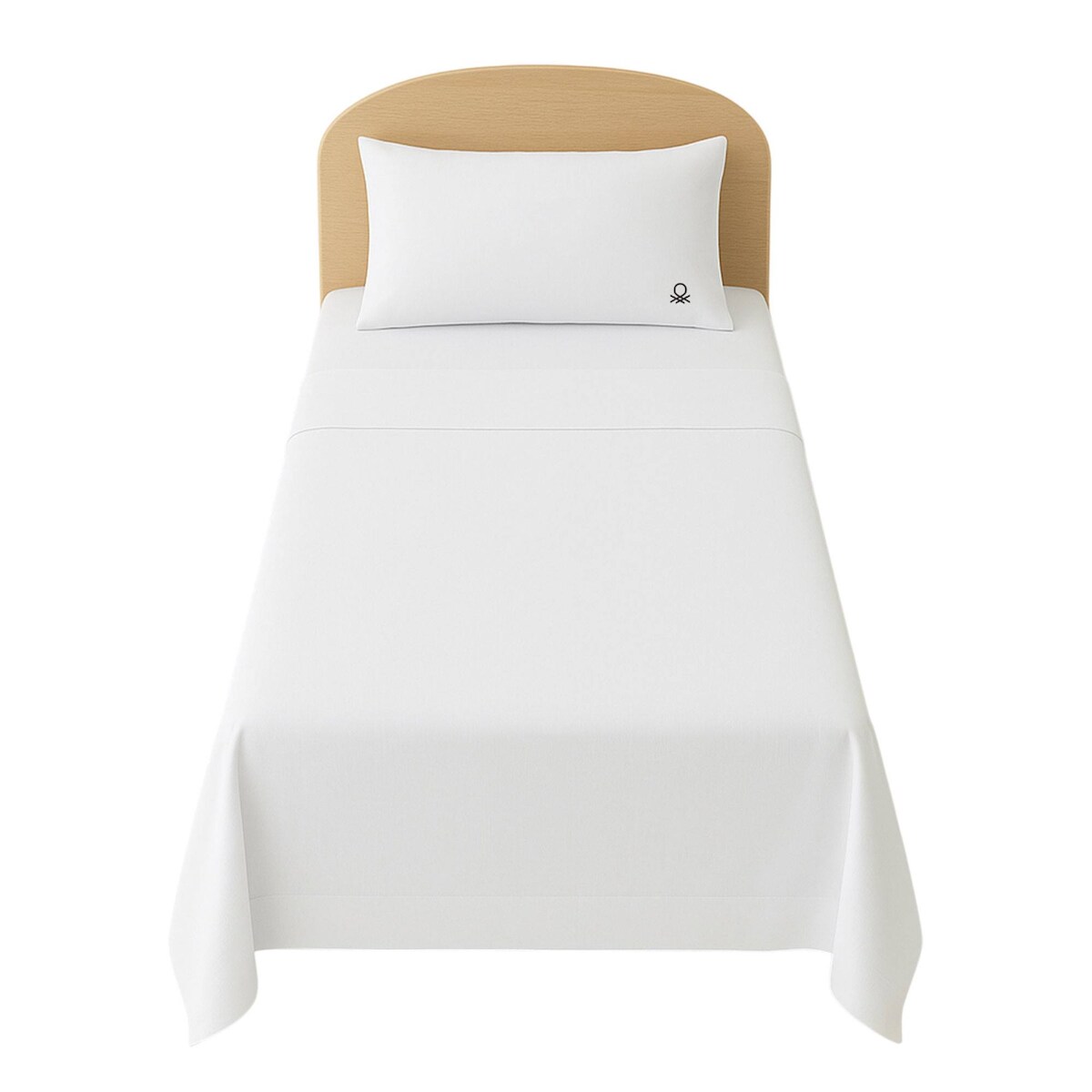 Benetton - 3-teiliges Einzelbett-Set: Bettlaken (160x240cm), Spannbetttuch (90x200cm), 1 Kissenbezug (45x115cm), 100 % weiße Baumwolle Image