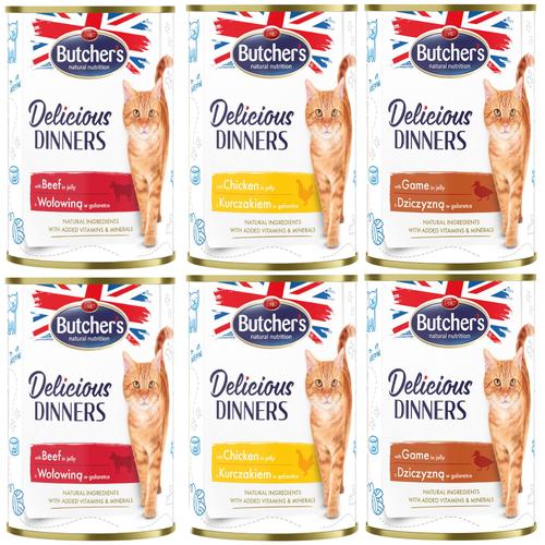 6x 400g Butcher's Delicious Dinners 3 Sorten (Rind, Huhn & Wild) Katze Nassfutter