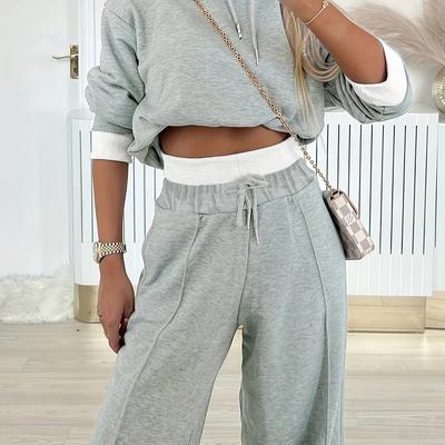 TEMU And Hooded Sweatshirt Two- Set, Shoulder Long-sleeved Drawstring And Pants Set