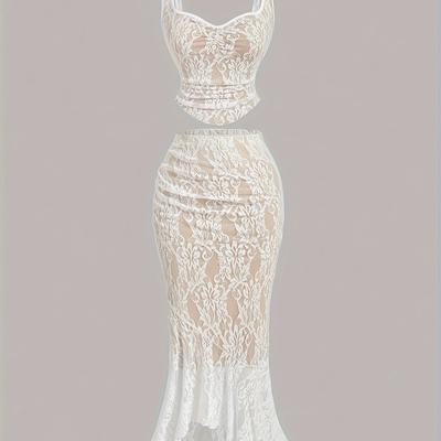 TEMU White Lace Vest And Skirt Two-piece Women's Suit