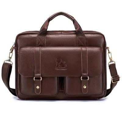 TEMU Premium Genuine Leather Men's Briefcase - 15