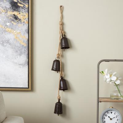 White or Black Metal Cluster Indoor Outdoor Decorative Bells with Jute Hanging Rope