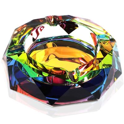 Large Rainbow Crystal Ashtray for Cigarettes, Indoor, Outdoor, Home Decor, 5 Inches