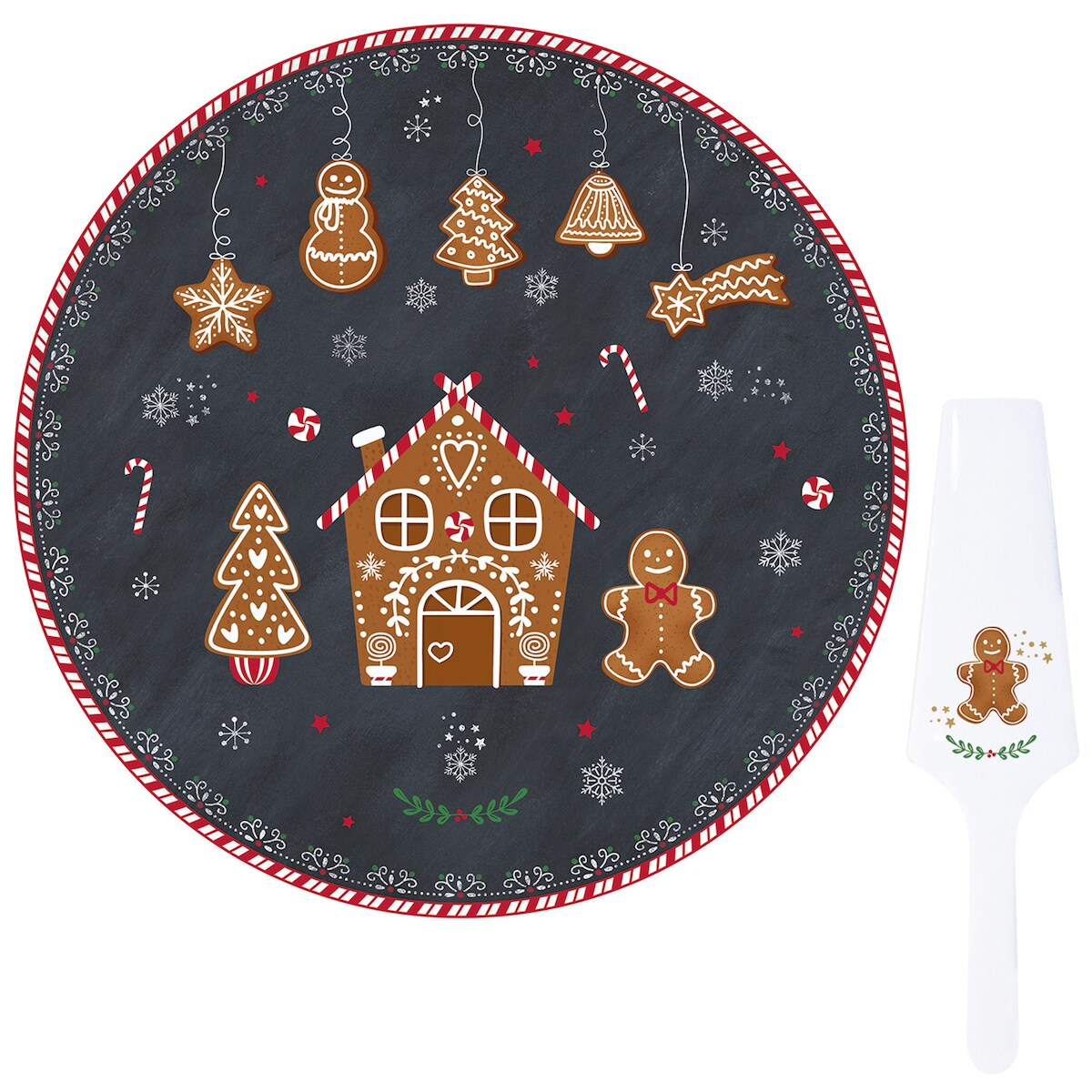 Gingerbread Tortenplatte Ø30cm & Tortenheber Gebäckteller Lebkuchen Weihnachten Image