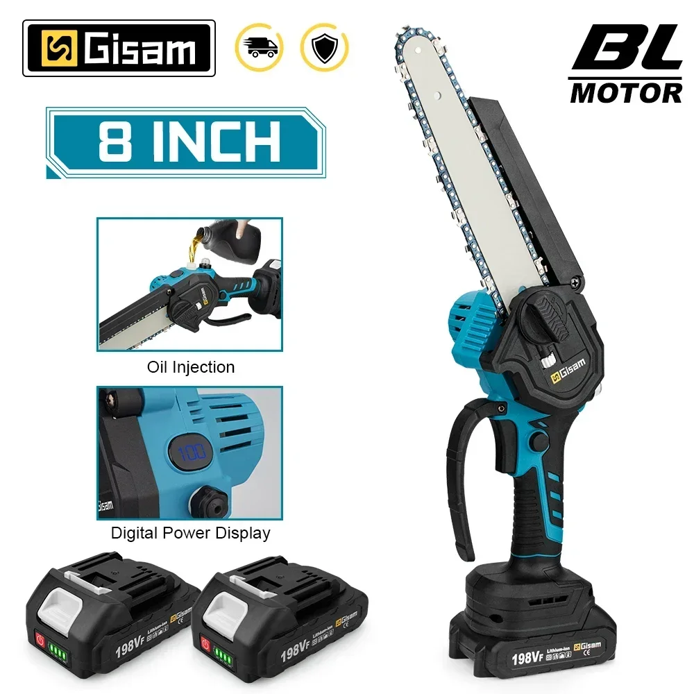 GΣ 8 Zoll bürstenlose Elektrosäge Einhand-Elektrokettensäge Holzbearbeitung Gartenwerkzeug Astsäge für Makita 18 V Akku Image