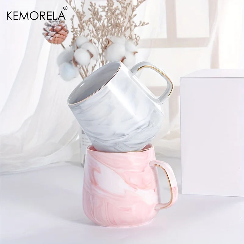 KEMORELA 1 Stück 400 ml kreative Keramik-Kaffeetasse mit Goldrand, Keramikmaterial, Haferflocken-Frühstückstasse, geeignet als Weihnachtsgeschenk Image