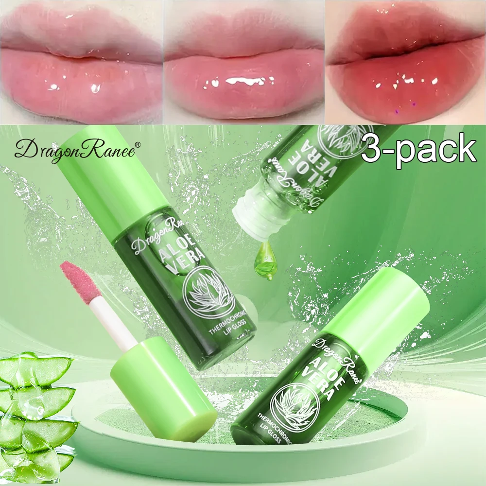 Drei Aloe Vera Lippen öl feuchtigkeit spendend, feuchtigkeit spendend, verfärbend, feuchtigkeit spendend, feuchtigkeit spendend und färbend, Lippen pflege flüssigkeit auf Herbst-und Winter basis, Image