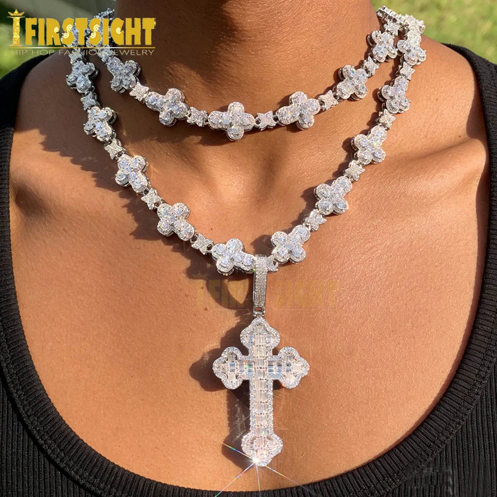 2025 Nuova collana con croce ghiacciata per uomo donna Bling argento colore zirconi cubici fascino stella catena a maglie gioielli Hip Hop