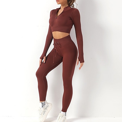 Per donna Set di Abbigliamento Fitness Collant e reggiseno sportivi Tuta allenamento 2 pezzi Tinta unica Calze / Collant / Cosciali Completo tuta Nero Bianco Yoga Fitness Allenamento in palestra Vita