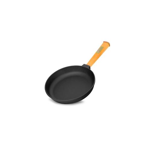 BRIZOLL Gusseisenpfanne 20cm Gußeisenpfanne 39mm hoch mit Holzgriff Pfanne aus Gusseisen
