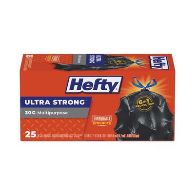 Hefty Ultra Flex Waste Bags, 30 gal, 1.05 mil, 6" x 2.1", Black, 150/Carton (RFPE80627) Case of 150 Hefty® Drawstring & Kitchen Bags