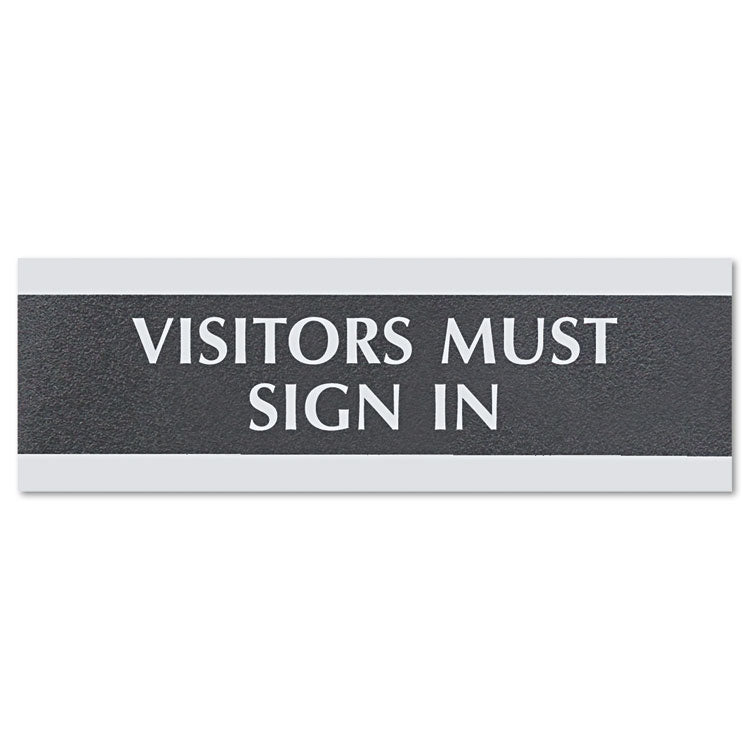 Headline Sign Century Series Office Sign, VISITORS MUST SIGN IN, 9 x 3, Black/Silver (USS4763) Each Headline® Sign Signs & Sign Holders