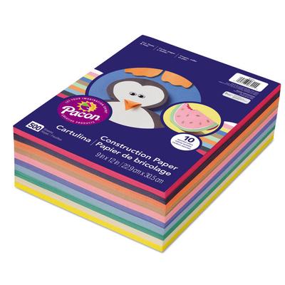 Pacon Rainbow Super Value Construction Paper Ream, 45 lb Text, 9 x 12, Assorted, 500/Pack (PAC6555) 1 Ream Pacon® Art & Design Paper