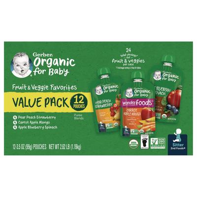 Gerber Organic 2nd Foods Baby Food Pouches, Assorted Flavors, 3.5 oz Pouch, 12/Carton (GRR22002367) Case of 12 Gerber® Snacks