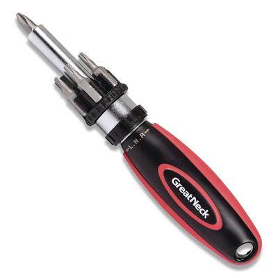 Great Neck Ratcheting Screw/Nut Driver Set, Phillips/Slotted/Star Bits, 7" Long, Black/Red (GNS950DE) Each Great Neck® Automotive Tools