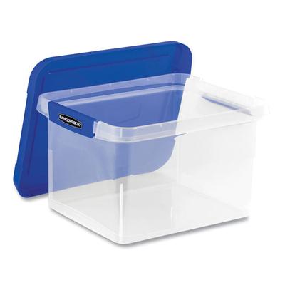 Bankers Box Heavy Duty Plastic File Storage, Letter/Legal Files, 14" x 17.38" x 10.5", Clear/Blue, 2/Pack (FEL0086202) Pack of 2 Bankers Box® File Box