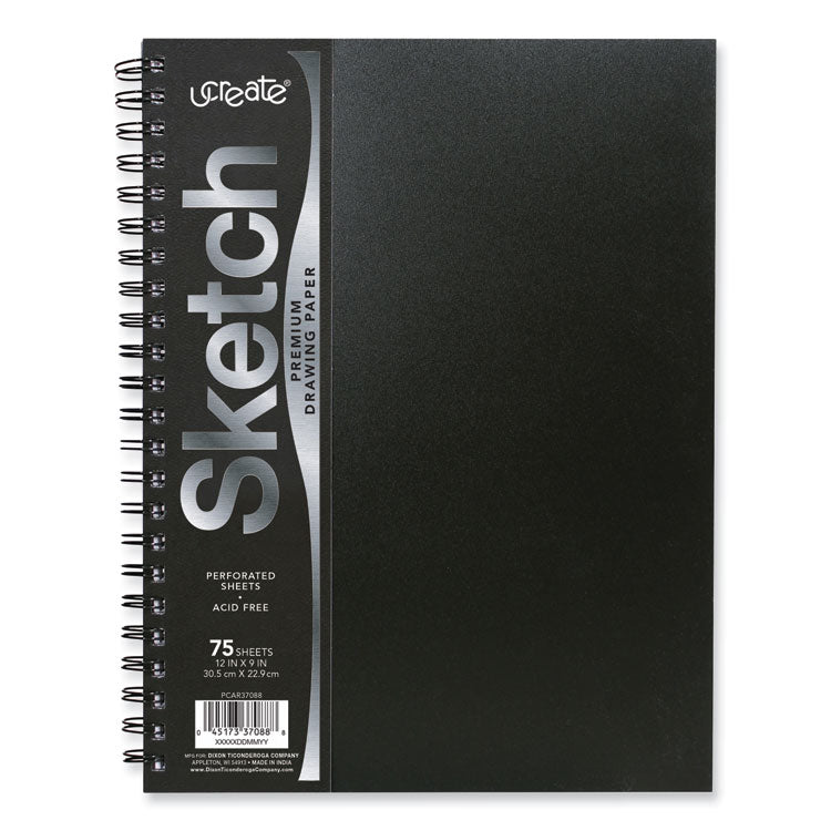 Pacon UCreate Poly Cover Sketch Book, 43 lb Cover Paper Stock, Black Cover, 75 Sheets per Book, 12 x 9 Sheets (PACPCAR37088) Each Pacon® Drawing & Des