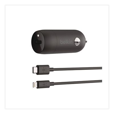 Belkin BOOST CHARGE USB-PD Car Charger + Lightning to USB-C Cable, 20 W, USB-C, Black (BLKCCA003BT04BK) Each Belkin® Adapters/Chargers