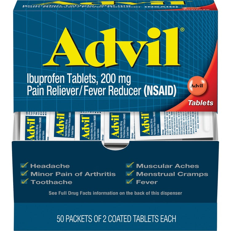 Advil Ibuprofen Tablets, Two-Packs, 50 Packs/Box (GKC15489) Box of 50 Advil® Medications
