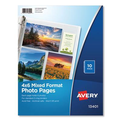 Avery Photo Storage Pages for Six 4 x 6 Mixed Format Photos, 3-Hole Punched, 10/Pack (AVE13401) Pack of 10 Avery® Photo Albums