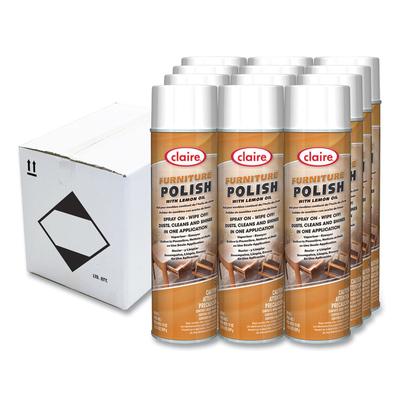 Claire Furniture Polish with Lemon Oil, Lemon Scent; 19 oz Aerosol Spray, Dozen (CGC811) Each Claire® Furniture Cleaners