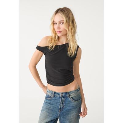 Stradivarius Asymmetric crop top with gathered detail Black S