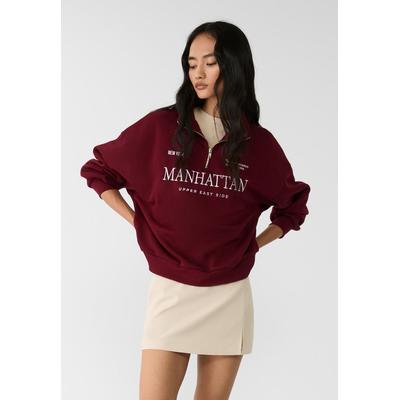 Stradivarius Embroidered zip-up sweatshirt Burgundy XL