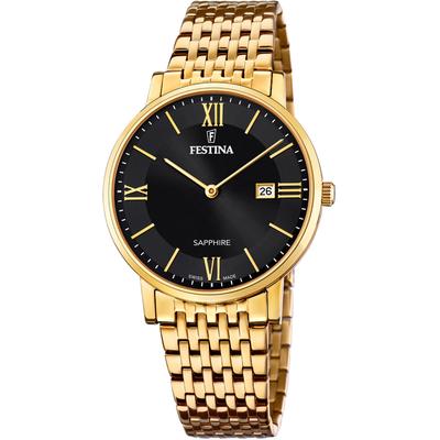 Quarzuhr FESTINA, schwarz (goldfarben, schwarz), Armbanduhren, Damen, Armbanduhr, Herrenuhr, Damenuhr, Datum, Saphirglas, Swiss Made Image