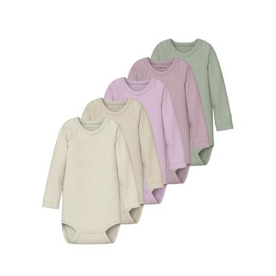 Langarmbody NAME IT "NBNBODY 5P LS SOLID RIB NOOS", Baby, Gr. 86, N-Gr, rosa (winsome orchid), Sweatware, Obermaterial: 100% Baumwolle, unifarben, casual, regular fit, Rundhals, Langarm, Bodies Image