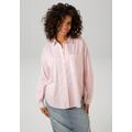Hemdbluse ANISTON CASUAL, Damen, Gr. 40, rosa (rosa, weiß), Web, Obermaterial: 72% Baumwolle, 27% Polyamid, 1% Elasthan, gestreift, casual, oversize Po-bedeckend, Langarm 1-Knopf-Manschette, Blusen, im Streifen-Dessin