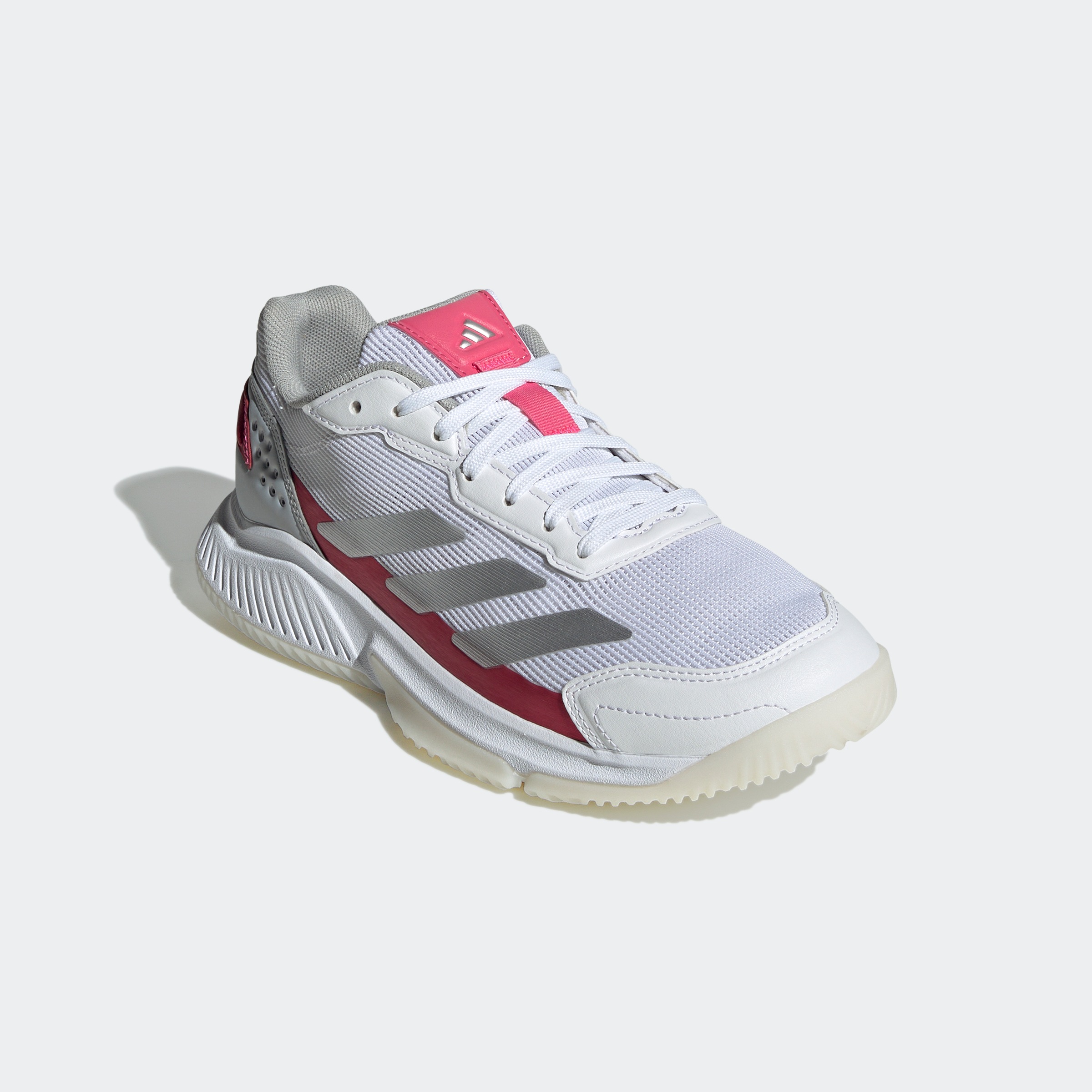 Tennisschuh ADIDAS PERFORMANCE "COURTQUICK PADEL", Damen, Gr. 46, bunt (cloud weiß, silber metallic, lucid pink), Synthetik, Textil, Schuhe, Padel-Schuh