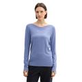 Longpullover TOM TAILOR, Damen, Gr. XXXL (46), blau (colony blau melange), Obermaterial: 85% Viskose, 15% Polyamid, meliert, casual, regular fit taillenbedeckt, U-Boot-Ausschnitt, Langarm Rippbündchen, Pullover, mit Rippbündchen