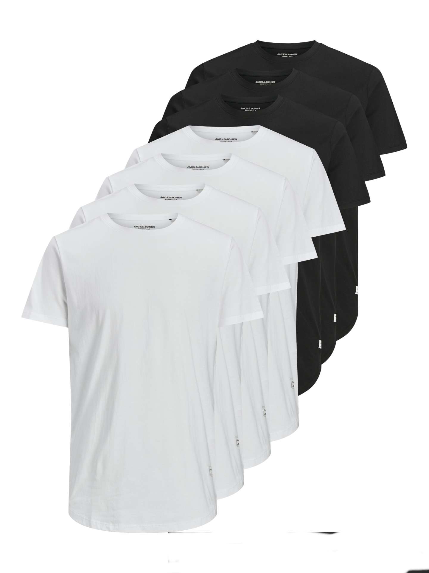 Rundhalsshirt JACK & JONES "JJENOA TEE SS CREW NECK 7PK MP NOOS", Herren, Gr. S, schwarz-weiß (schwarz, weiß), Single Jersey, Obermaterial: 100% Baumwolle, unifarben, normal normal, Rundhals, Shirts Rundhalsshirt