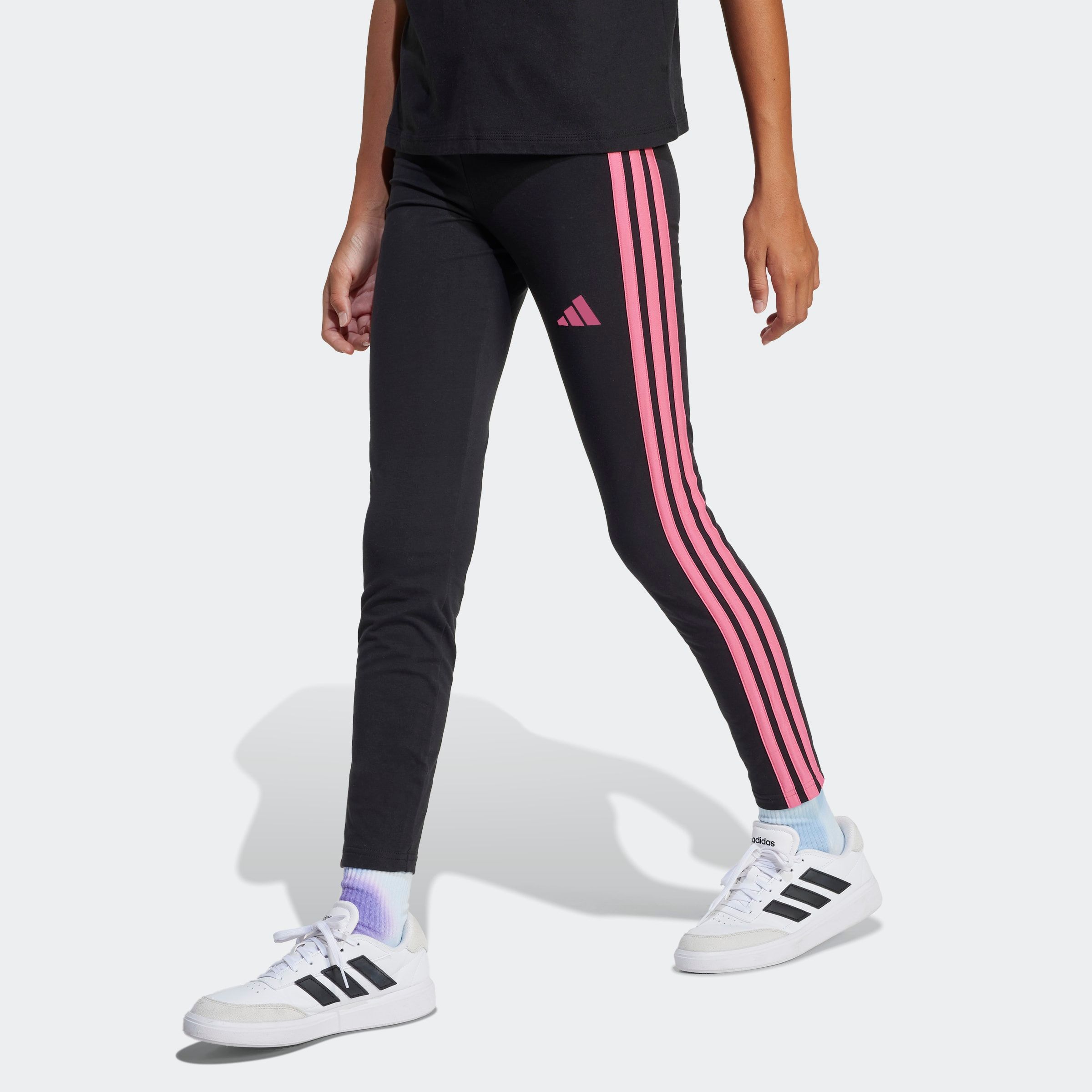 Leggings ADIDAS SPORTSWEAR "JG 3S LEG 230", Kinder, Gr. 164, N-Gr, schwarz (schwarz, pink fusion), Obermaterial: 93% Baumwolle, 7% Elasthan, sportlich, Hosen Image
