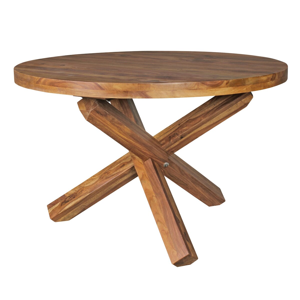 Esstisch `Teko`: Massivholz Rund, 120 cm Durchmesser, Sheesham Holz, Kreuzbeine, Handgefertigt. Braun, 120x120x75 cm | Kadima Design Image