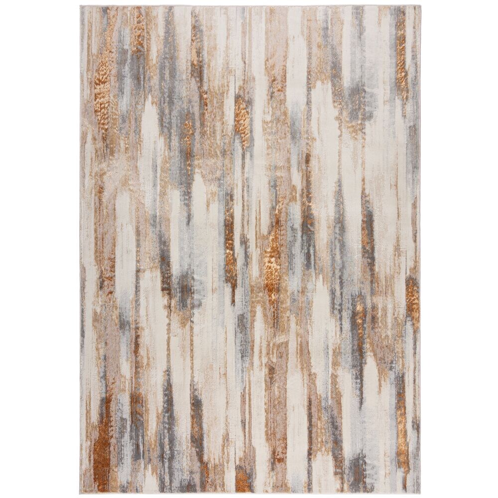 Designer Glanzteppich mit abstrakter Ästhetik & hoher Strapazierfähigkeit - `Zennor`. Farbe: Gold, 80x150 cm | Kadima Design Image