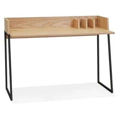 Kadima Design Computertisch Eiche-Optik | 120cm | Vertikale Fächer, Rückwand, Kabelkanal | Beige-Schwarz | Industrial-Stil Image