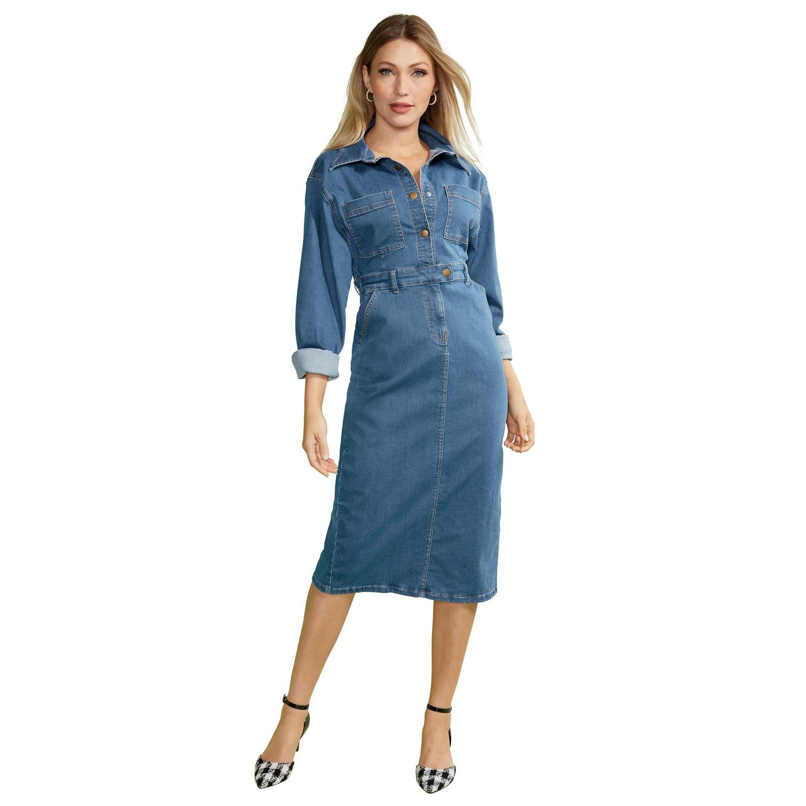 Masseys Denim Dress (Size 22W) Medium Wash, Cotton,Denim,Elastine,Polyester