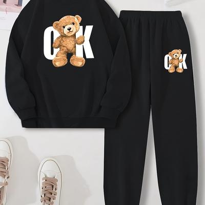 TEMU Women's Casual Teddy Round Neck Sweatshirt And Jogger Set, Women's Clothing Image