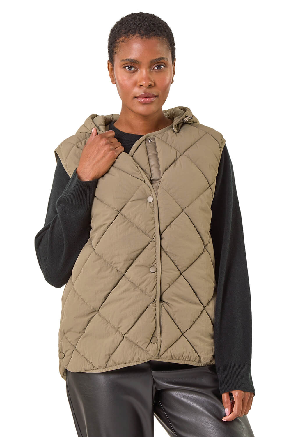 Roman Womens Hooded Quilt Gilet - Khaki - Size 18 UK | Roman Sale | Discount Designer Brands