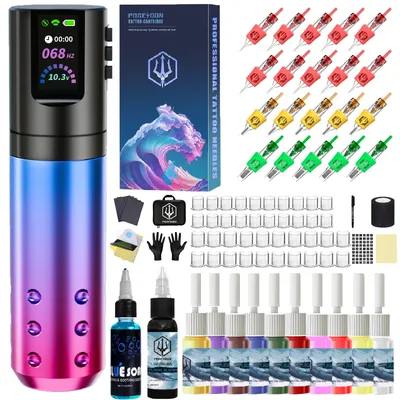 Tattoo Kit POSEIDON High Power Tattoo Pen Kit For Permanent Makeup Tattoo Machine Kit Gradient